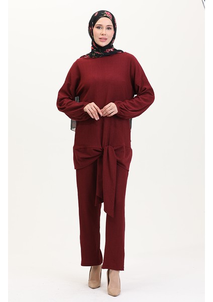 Önden Bağlamalı Tunik Pantolon Ikili Takım 7680-02 Bordo fiyatları