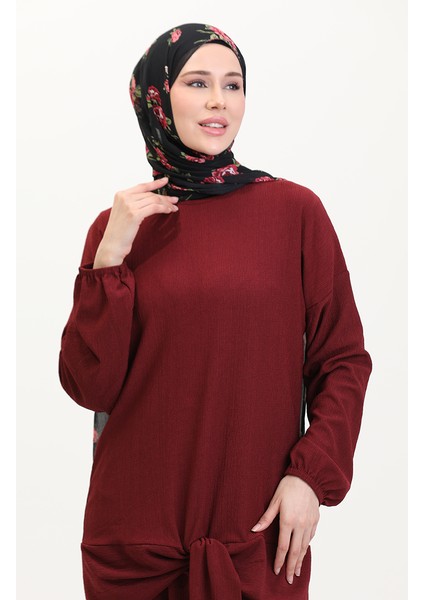Önden Bağlamalı Tunik Pantolon Ikili Takım 7680-02 Bordo modelleri
