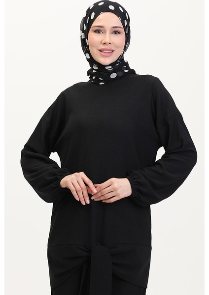 Önden Bağlamalı Tunik Pantolon Ikili Takım 7680-06 Siyah modelleri