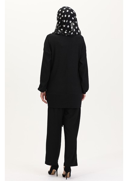 Önden Bağlamalı Tunik Pantolon Ikili Takım 7680-06 Siyah indirimleri