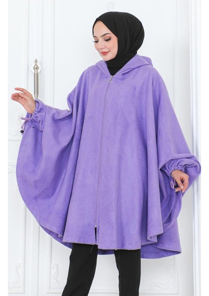 Kapüşonlu Kaşe Panço 0505-07 Lila fiyatları