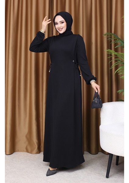 Büzgülü Elbise 5110-01 Siyah