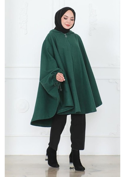 Kapüşonlu Kaşe Panço 0505-10 Zümrüt Yeşil fiyatları