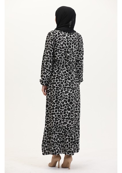 Leopar Desenli Kuşaklı Elbise 0008-01 Siyah indirimleri