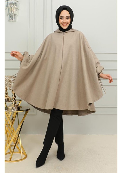 Kapüşonlu Kaşe Panço 0505-12 Camel