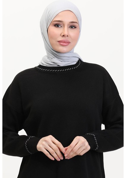 Çizgili Şeritli Triko Takım 3085-03 Siyah modelleri