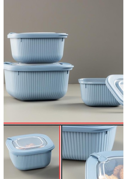 Mikrodalga Saklama Kabı 6’lı Set, Buzluk Mikrodalga Uygun Kapaklı Özel Set 2X(600-1100-1800ML) Mavi modelleri