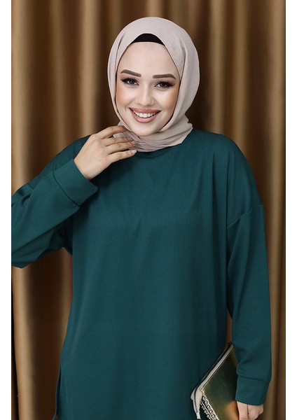 Fitilli Tunik Pantolon Ikili Takım 5570-04 Zümrüt Yeşili modelleri