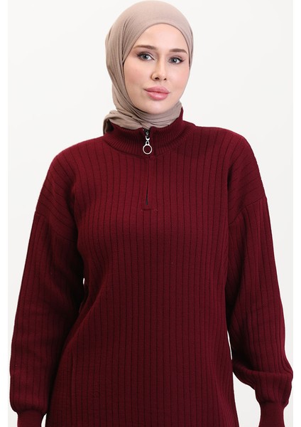 Paçası Fermuarlı Triko Takım 11030-01 Bordo modelleri