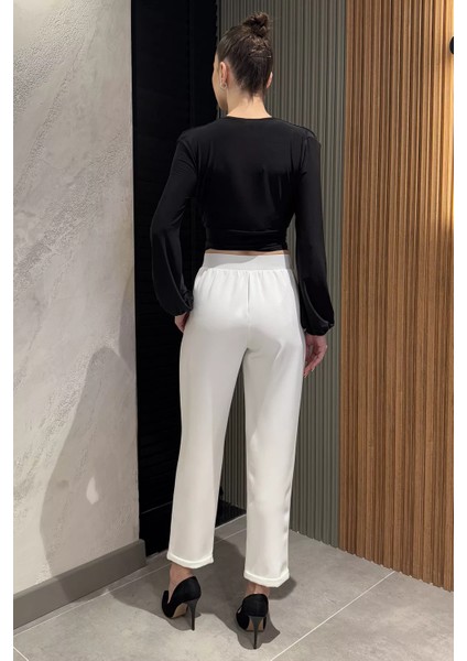 Büyük Beden Bel Lastikli Duble Paça Kadın Pantolon