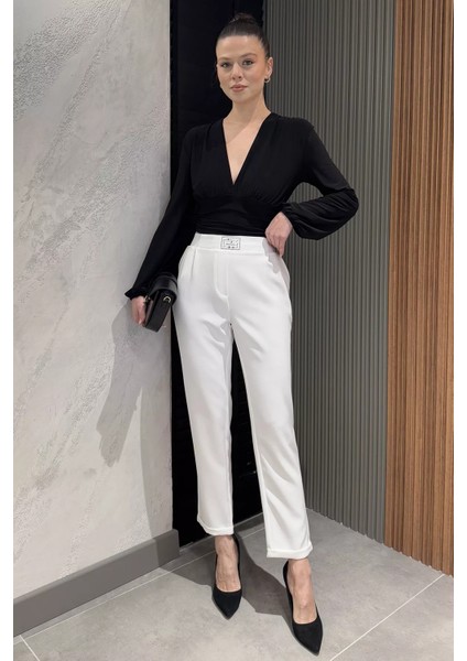 Büyük Beden Bel Lastikli Duble Paça Kadın Pantolon