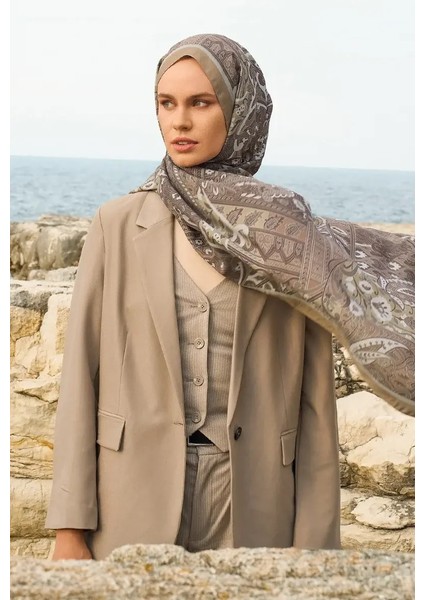 Bej Ed Scarf Iconic Collection Hasna Desen Şal