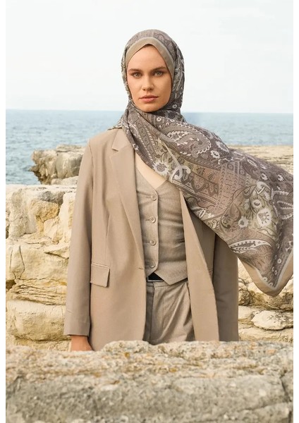 Bej Ed Scarf Iconic Collection Hasna Desen Şal
