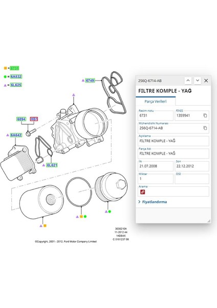 Yağ Filtresi Fiesta 98 Escort Mondeo Focus ( 978M6714B7A ) fiyatları