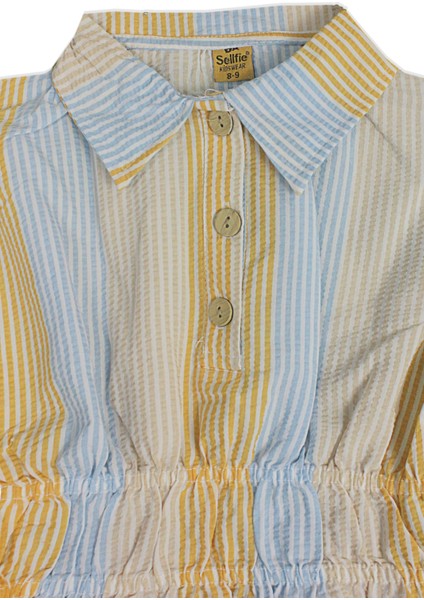 Çizgili Beli Gipeli Kız Çocuk Gömlek Tunik Elbise fırsatları