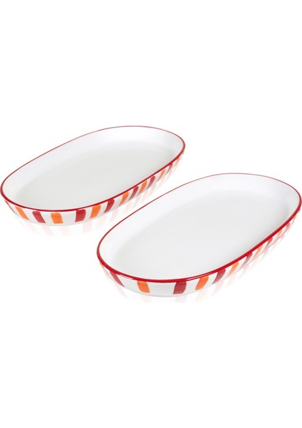 Joy Oval Servis 2li Set Kırmızı 17X30X4 cm