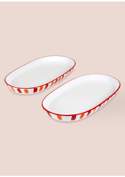 Joy Oval Servis 2li Set Kırmızı 17X30X4 cm indirimleri