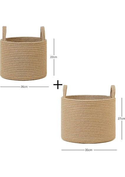 2'li Jüt Halat Sepet Set 26 x 22 / 35 x 27 cm modelleri
