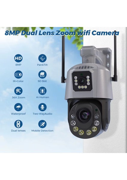 8mp 4K Wifi Ptz Kamera 36X Isteğe Bağlı Zoom Çift Lens Çift Ekranlar Gözetim Ir Gece Görüş