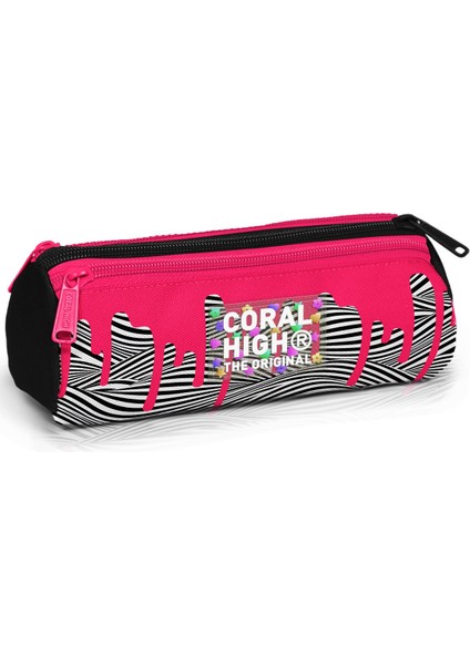 Pembe Siyah Beyaz Desenli Üç Bölmeli Kalem Çantası 11178