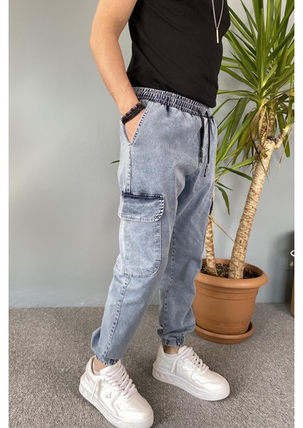 Paçası Lastikli Boyfriend Jogger Kargo Kot Pantolon