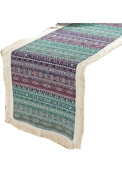 Bohem Retro Masa Koşucu Jakarlı Püskül Servis Altlığı Dolap Dekorasyonu Uzun Masa Örtüsü Masa Örtüsü (Yurt Dışından)