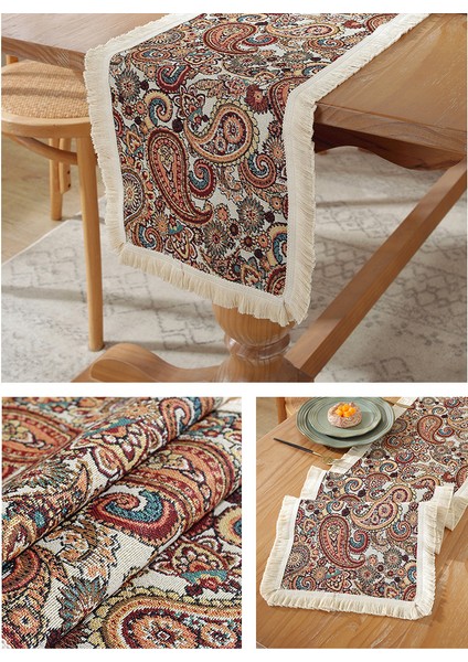Bohem Retro Masa Koşucu Jakarlı Püskül Servis Altlığı Dolap Dekorasyonu Uzun Masa Örtüsü Masa Örtüsü (Yurt Dışından)