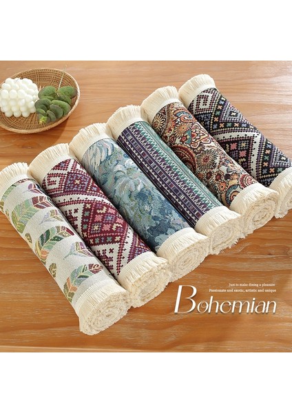 Bohem Retro Masa Koşucu Jakarlı Püskül Servis Altlığı Dolap Dekorasyonu Uzun Masa Örtüsü Masa Örtüsü (Yurt Dışından)