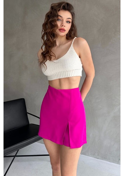 Kadın Fuşya Piliseli Mini Şortlu Etek modelleri