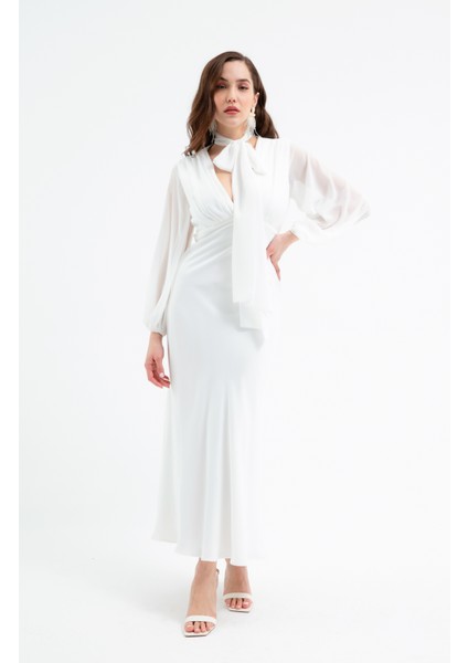 Kadın Beyaz Şifon Garnili Elbise fiyatları