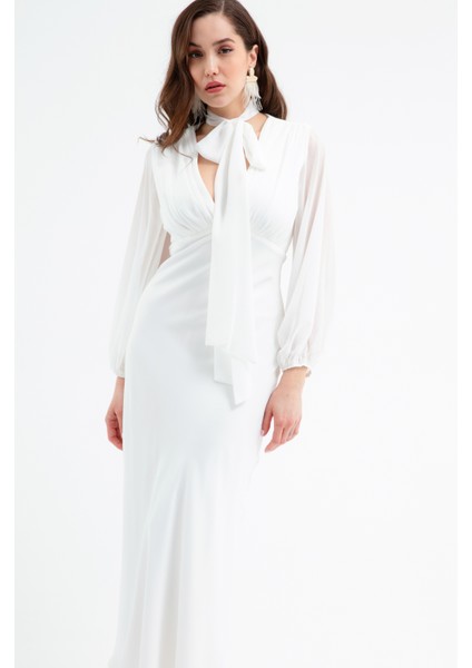 Kadın Beyaz Şifon Garnili Elbise modelleri