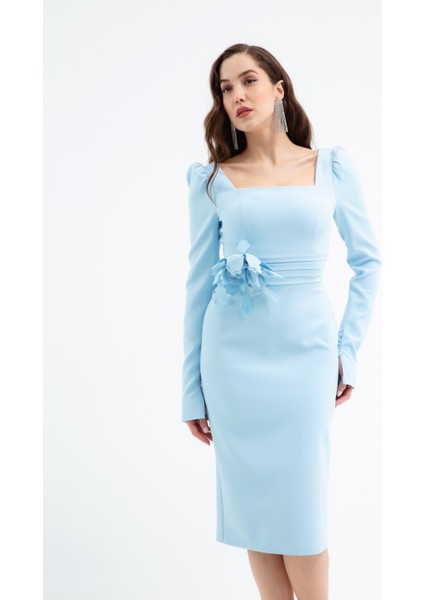 Kadın Bebe Mavi Gül Detaylı Uzun Kol Söz Nişan Nikah Abiye Elbise modelleri