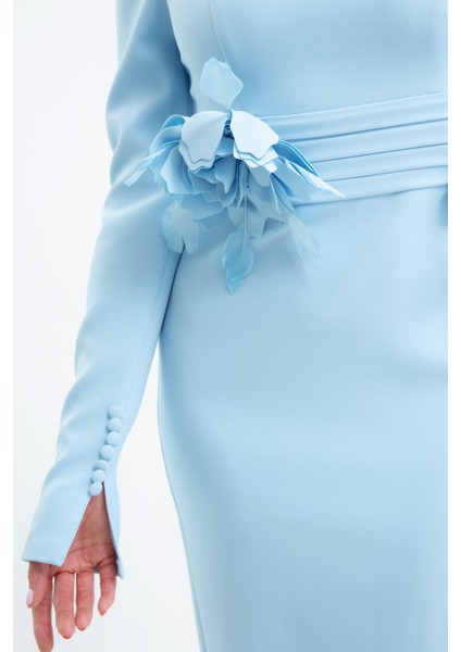 Kadın Bebe Mavi Gül Detaylı Uzun Kol Söz Nişan Nikah Abiye Elbise fırsatları