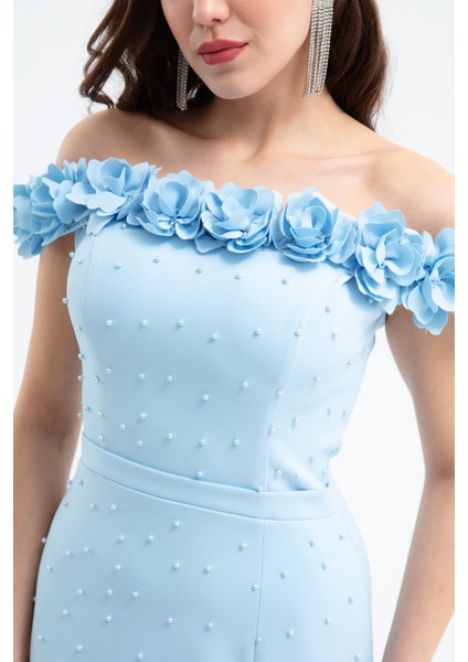 Kadın Bebe Mavi Yakası Çiçekli Incili Söz Nişan Nikah Abiye Elbise fırsatları