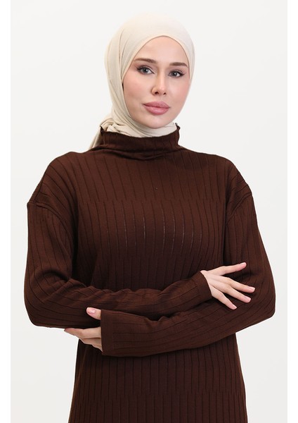 Fitilli Triko Elbise 24207-05 Kahverengi