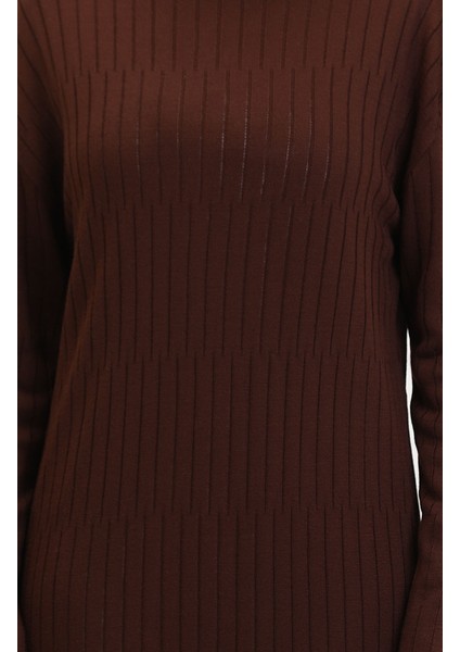 Fitilli Triko Elbise 24207-05 Kahverengi