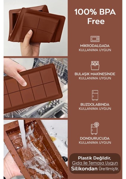 8 Bölme Bpa Içermez Esnek Dayanıklı Yüksek Isı Dayanıklı Dubai Çikolata Silikon Kalıbı Kabı 2 Adet fiyatları