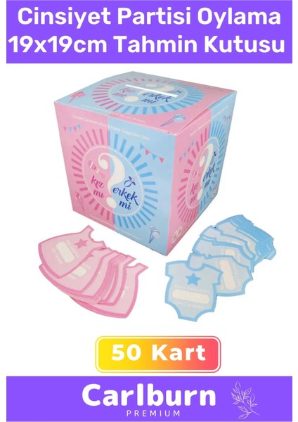 Premium Cinsiyet Partisi 50 Kart Kız Mı Erkek Mi Oylama 19 x 19 cm Tahmin Kutusu