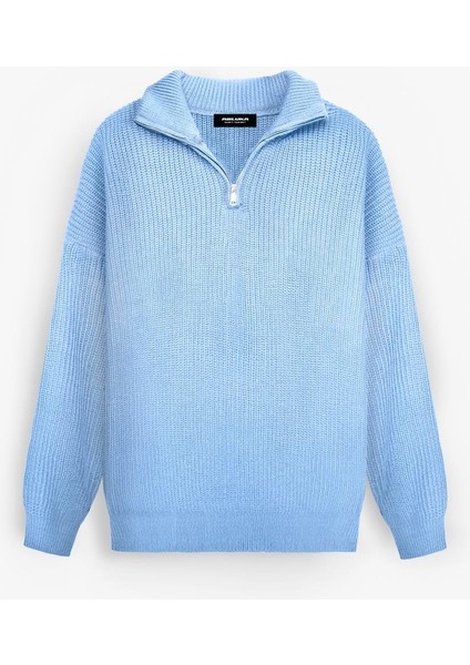 Erkek Oversize Yarım Fermuarlı Kazak Bebek Mavi