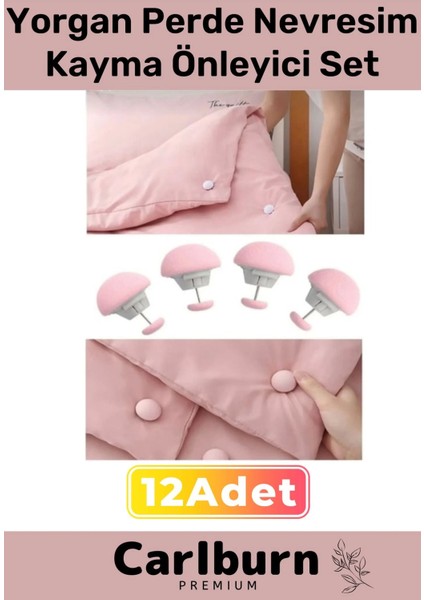 Premium Yorgan Kayma Önleyici Perde Tül Çarşaf Düzenli Tutma Nevresim Sabitleme Seti 12 Adet Klips