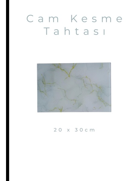 Cam Kesme Tahtası* Mutfak Tahtası Kare 20X30CM Mermer Beyaz Altın Görünümlü