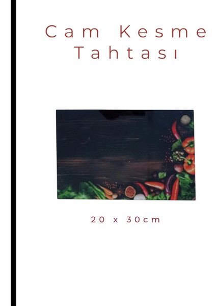 Cam Kesme Tahtası* Mutfak Tahtası Kare 20X30CM Biberli Domates Görünümlü