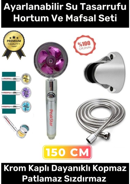 Sağlam Kopmaz Paslanmaz Turbo Duş Başlığı Basınçlı Ayarlanabilir Su Tasarrufu Hortum Mafsal Seti
