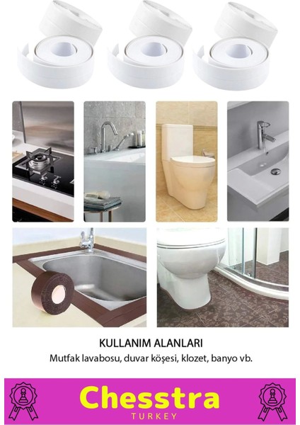 Özel Üretim Su Geçirmez Sızdırmaz Lavabo Tezgah Klozet Banyo Pencere Duş İzolasyon 3.2 m Bant 4 Adet