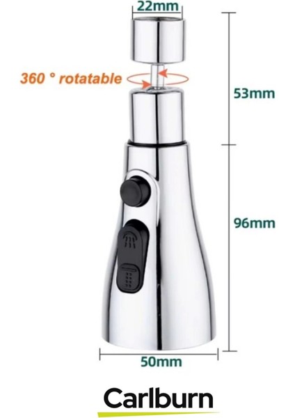 Premium 720 Derece Dönebilen Kaliteli Şık Lavabo Mutfak Banyo 3 Fonksiyonlu Metalik Musluk Başlığı fiyatları