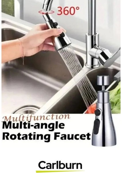 Premium 720 Derece Dönebilen Kaliteli Şık Lavabo Mutfak Banyo 3 Fonksiyonlu Metalik Musluk Başlığı fırsatları