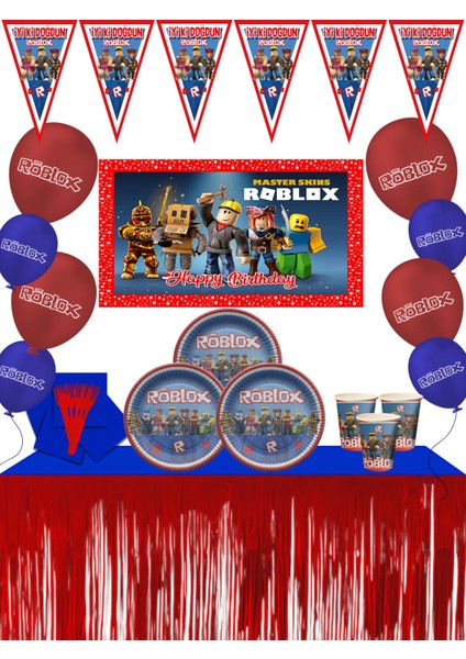 Robloks Metalize Masa Etekli Afişli 16 Kişilik Doğum Günü Parti Malzemeleri Seti