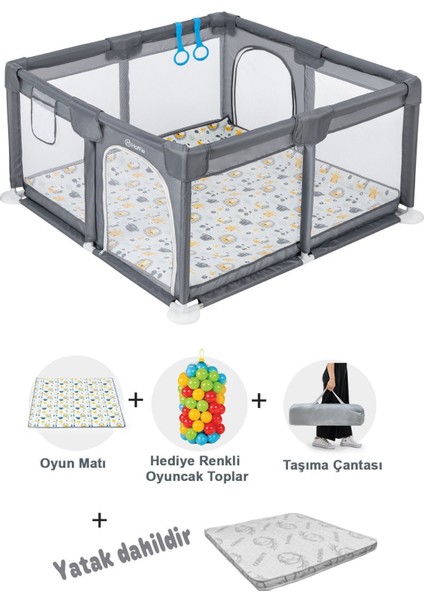 Playard Güvenli Bebek Ve Çocuk Oyun Alanı Oyun Parkı 120X120 Oyun Matı Topları Yatak
