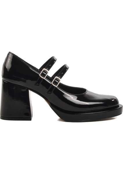 Siyah Rugan Kalın Topuk Kadın Topuklu Ayakkabı modelleri