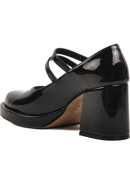 Siyah Rugan Kalın Topuk Kadın Topuklu Ayakkabı fırsatları